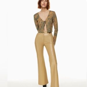Wilfred Faux Leather High Rise Wide Leg Pants Taupe Size 4 ✨